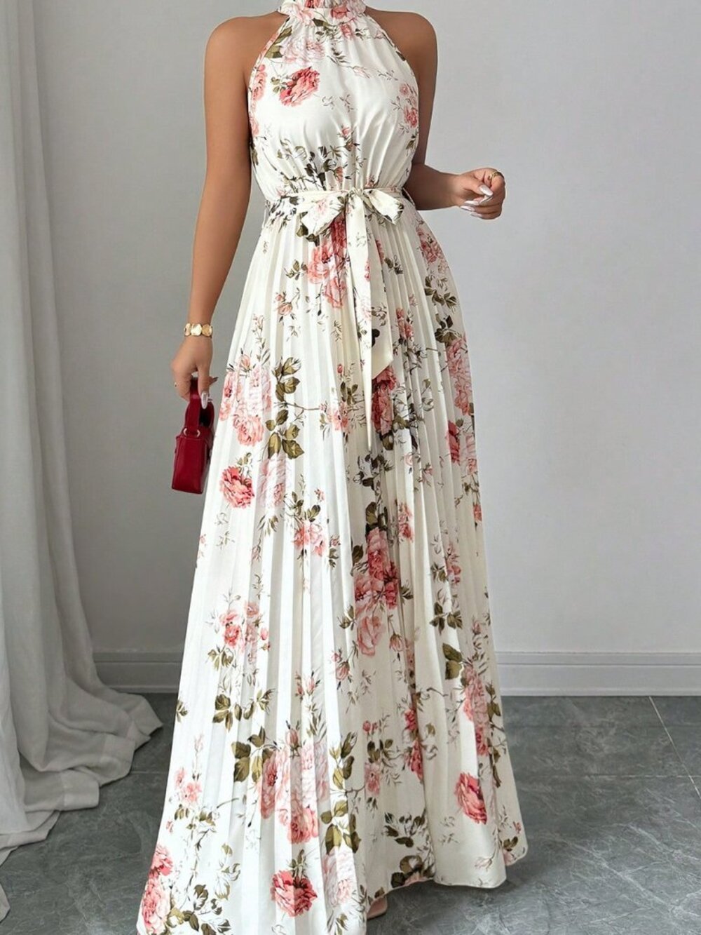 Multicolor Boho Women's Sleeveless V-Neck Flare Hem Printed Dress - Picture 3 of 6